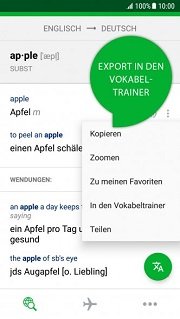 PONS Dictionary App export Vocabulary Trainer App